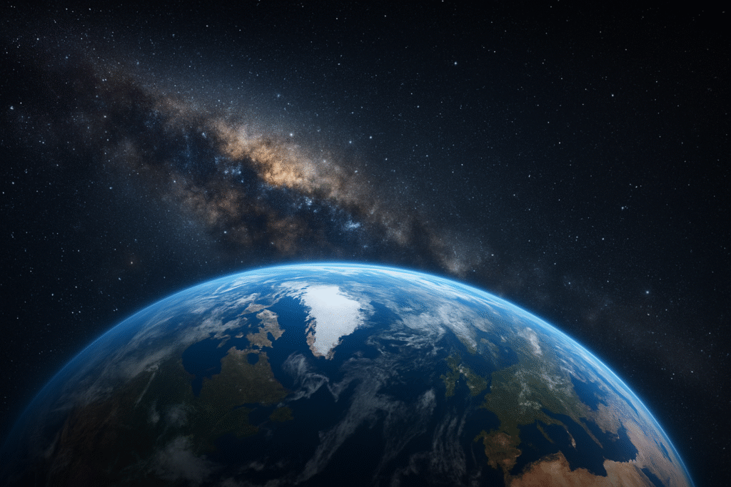 Planète Terre avec la Voie Lactée en fond